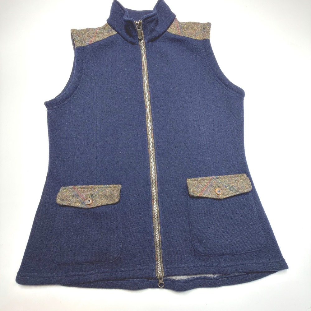 Dubarry Ireland Wool Blend Tweed Trim Full Zip Vest Navy EU 40 UK 14 US~10
